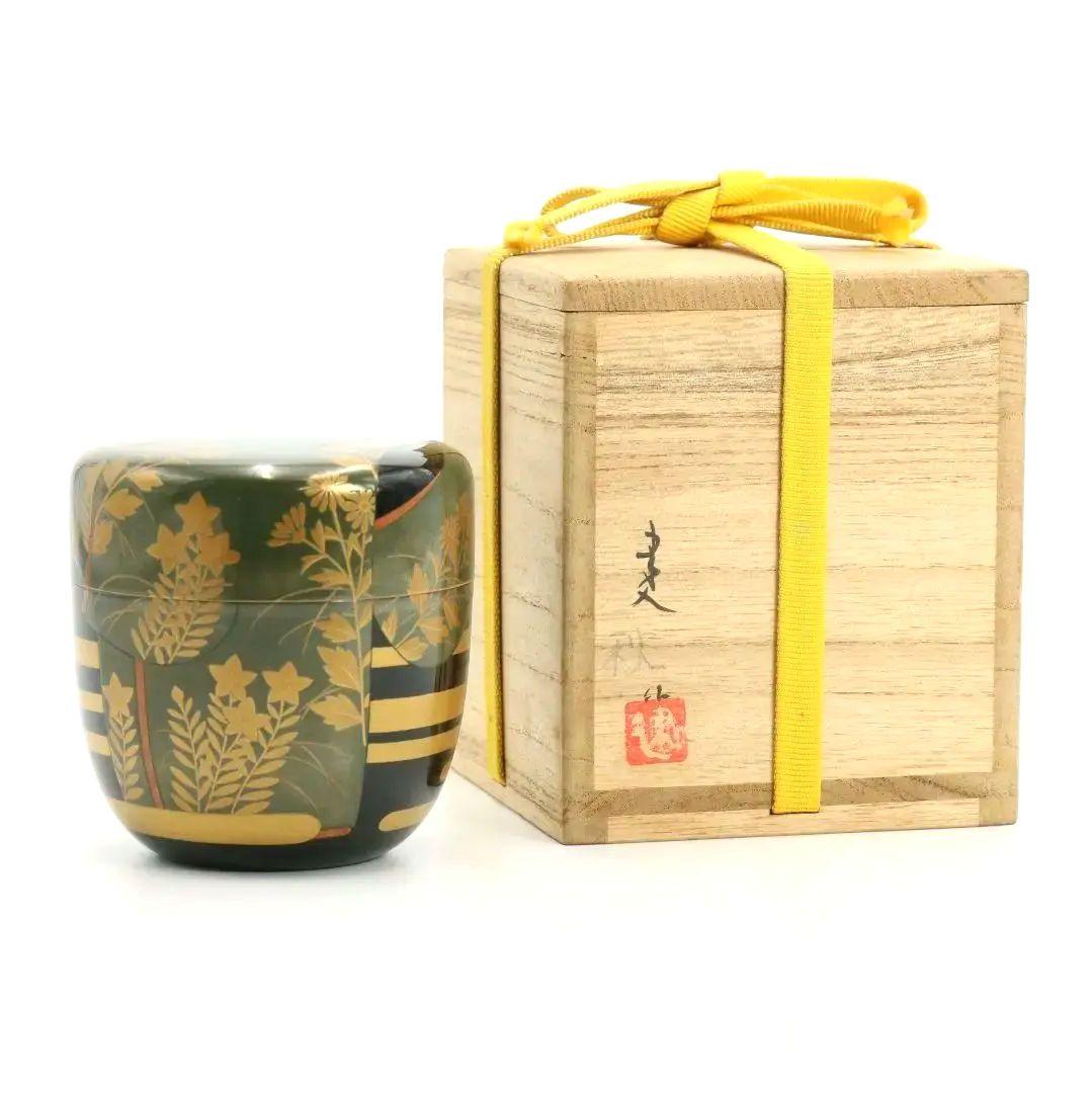 松村建作 蒔絵誰袖棗 秋草 誰ヶ袖 共箱共布 茶道具　OJ160　1F14