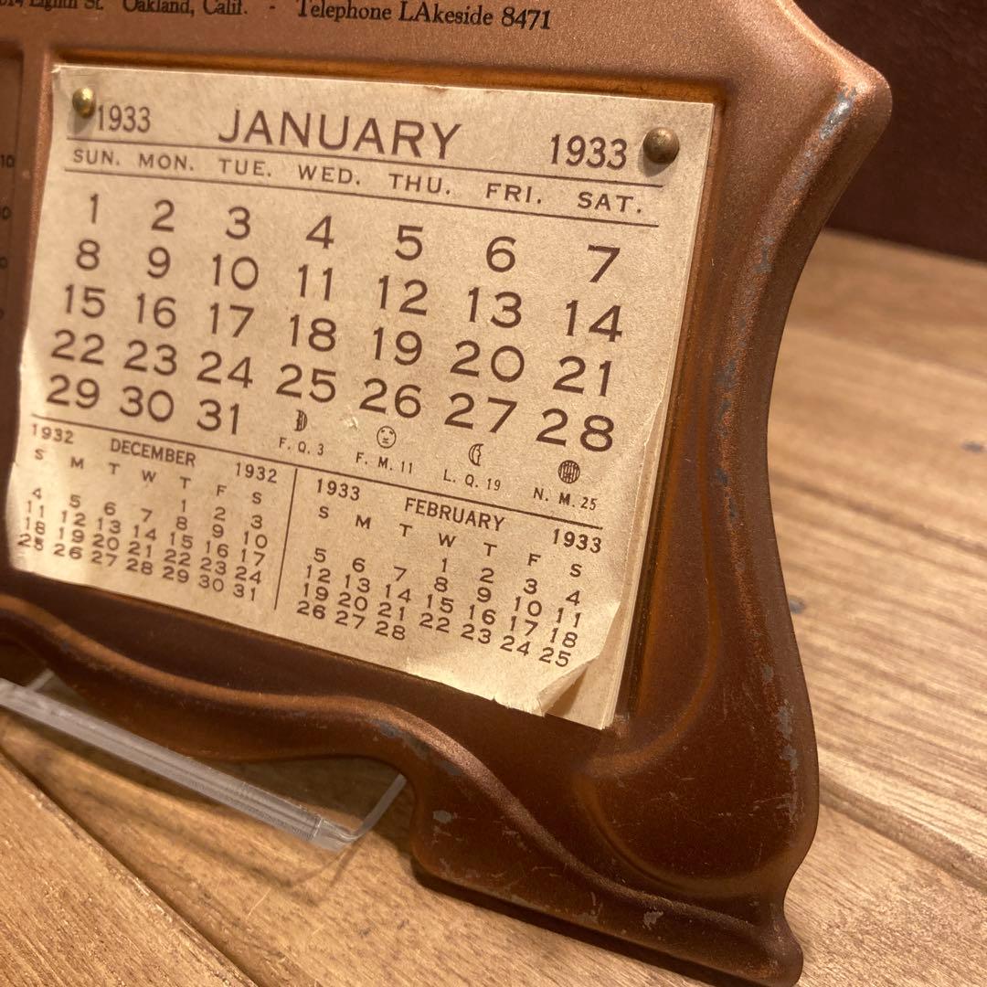 US仕入れ 1933年 ビンテージ メタルデスクカレンダー 30sアメリカUSA
