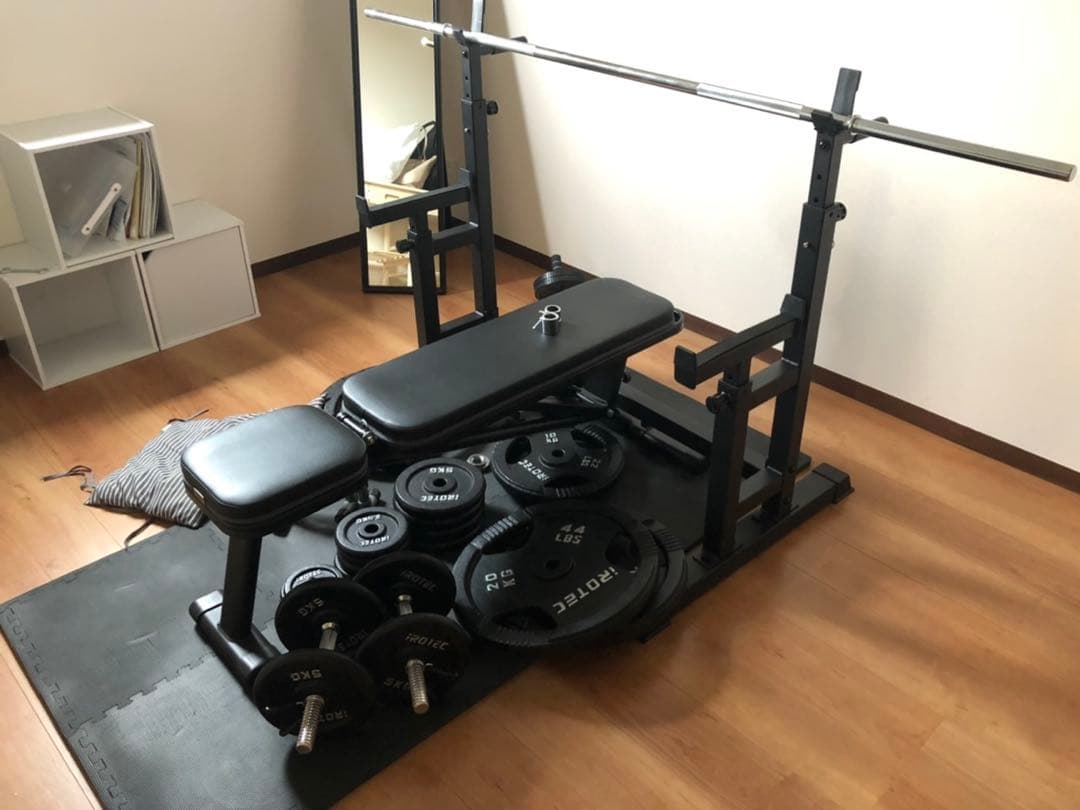 【4点セット】バーベル/ダンベルセット（計140kg）・ラック・ベンチ・マット