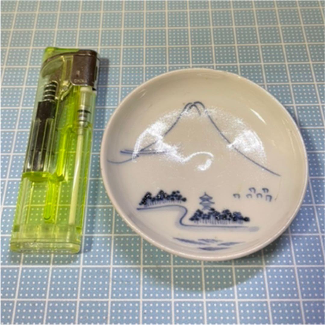 豆皿　【m75 骨董　極小　天塩皿　染付　富士山　山水　風景画　古伊万里】