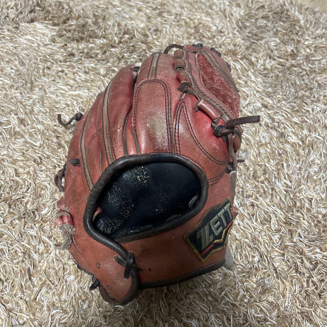 レザー 赤 硬式グローブ 使用感あり