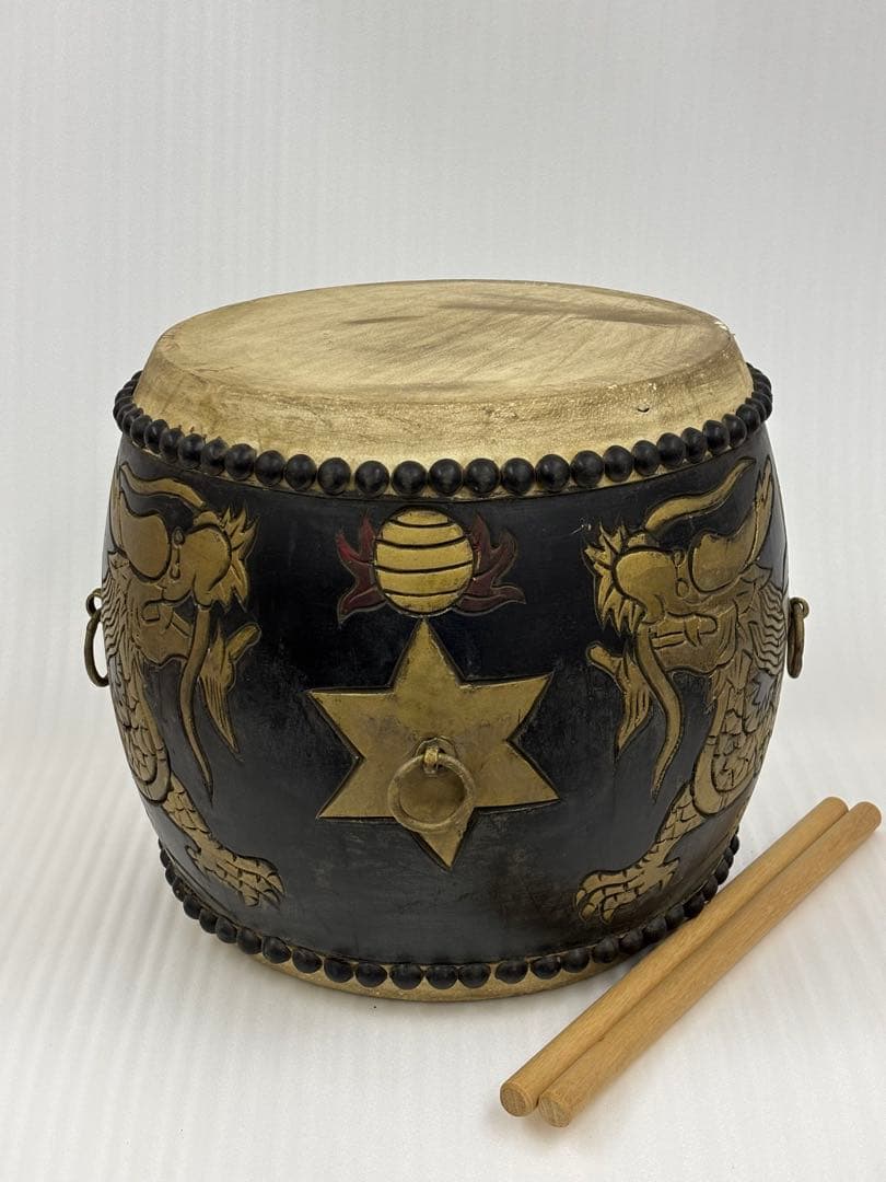 和太鼓　太鼓　アンティーク　14in 木彫り　龍彫り　長期保管品