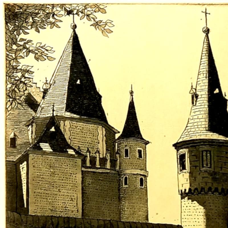 ☆菅間慧一☆「 白雪姫の城（スペイン） 」銅版画　四ツサイズ　未使用額！