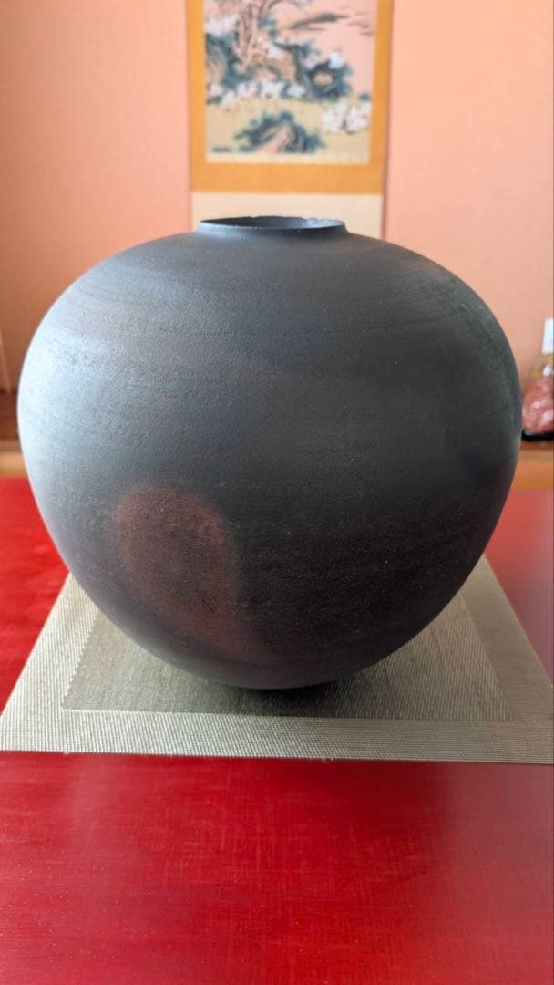 陶芸　希少　丸形 花瓶 作家サイン入り