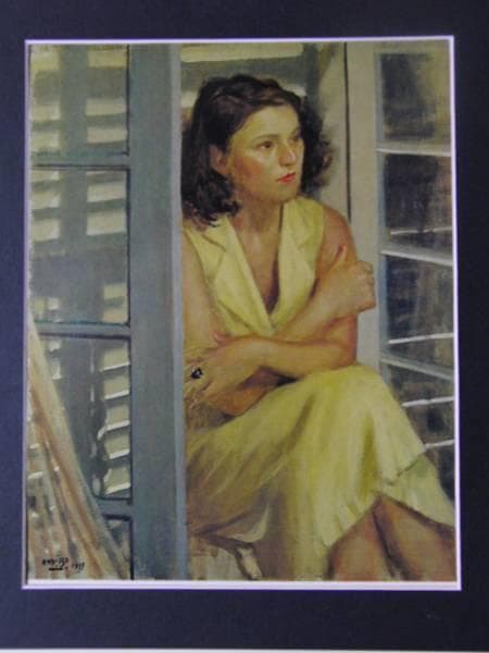 小磯良平、【窓辺】、希少な限定額装用画集画、新品高級額 額装付、状態良好