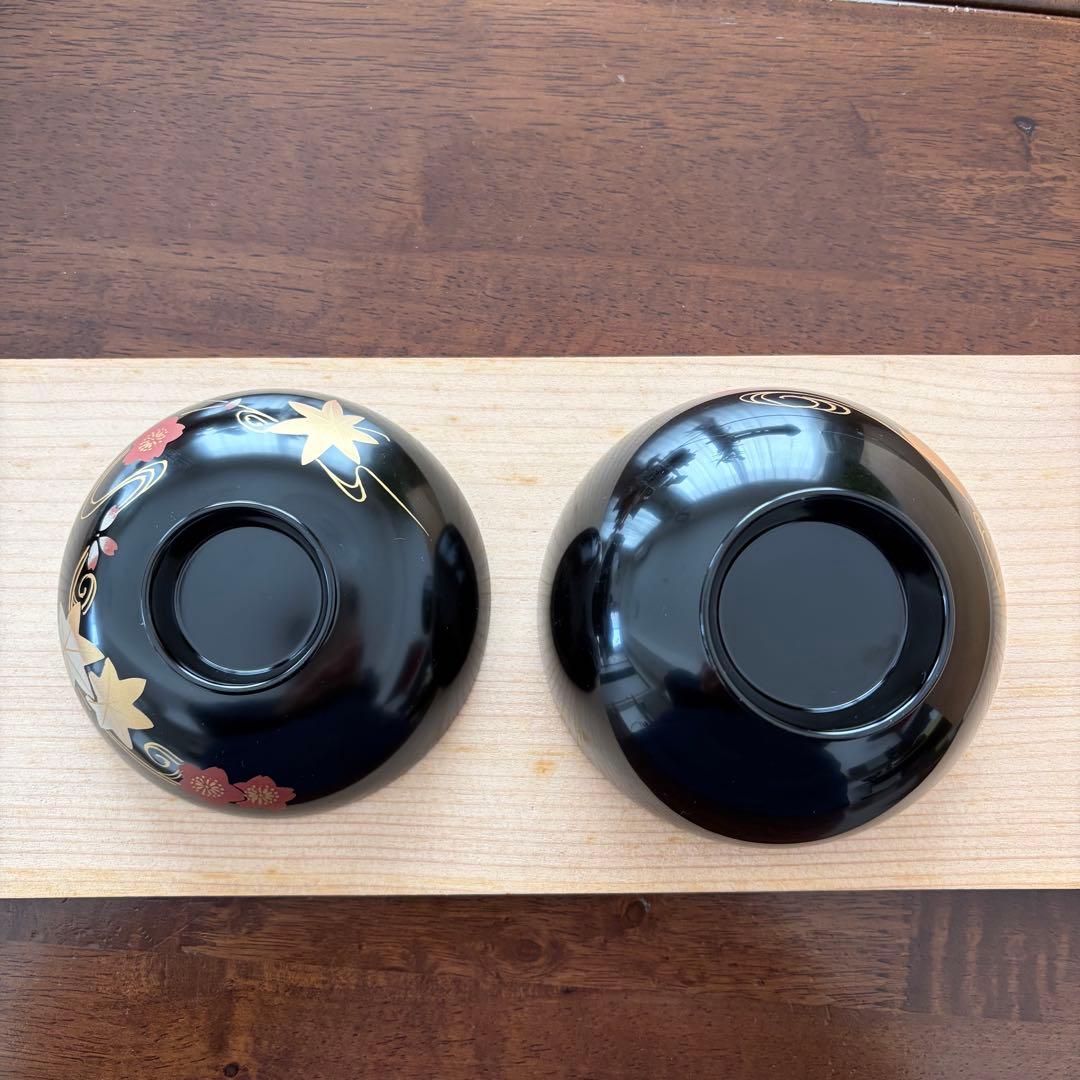 輪島塗椀 5客セット 金色と赤色の花模様