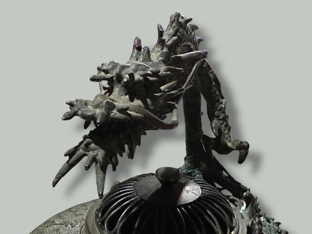 名工 米田秀保造 銅製 立龍提手 三足香炉 高岡銅器