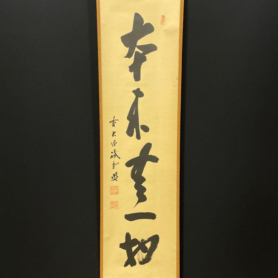 4105 藤井誡堂「本来無一物」 共箱 肉筆 紙本 掛軸 臨済宗 大徳寺 禅語