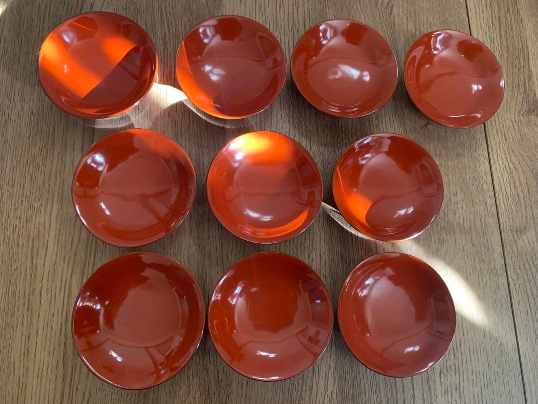 輪島塗　朱沈金蒔絵吸物椀10客　時代物　木製うるし塗　羽反　アンティーク