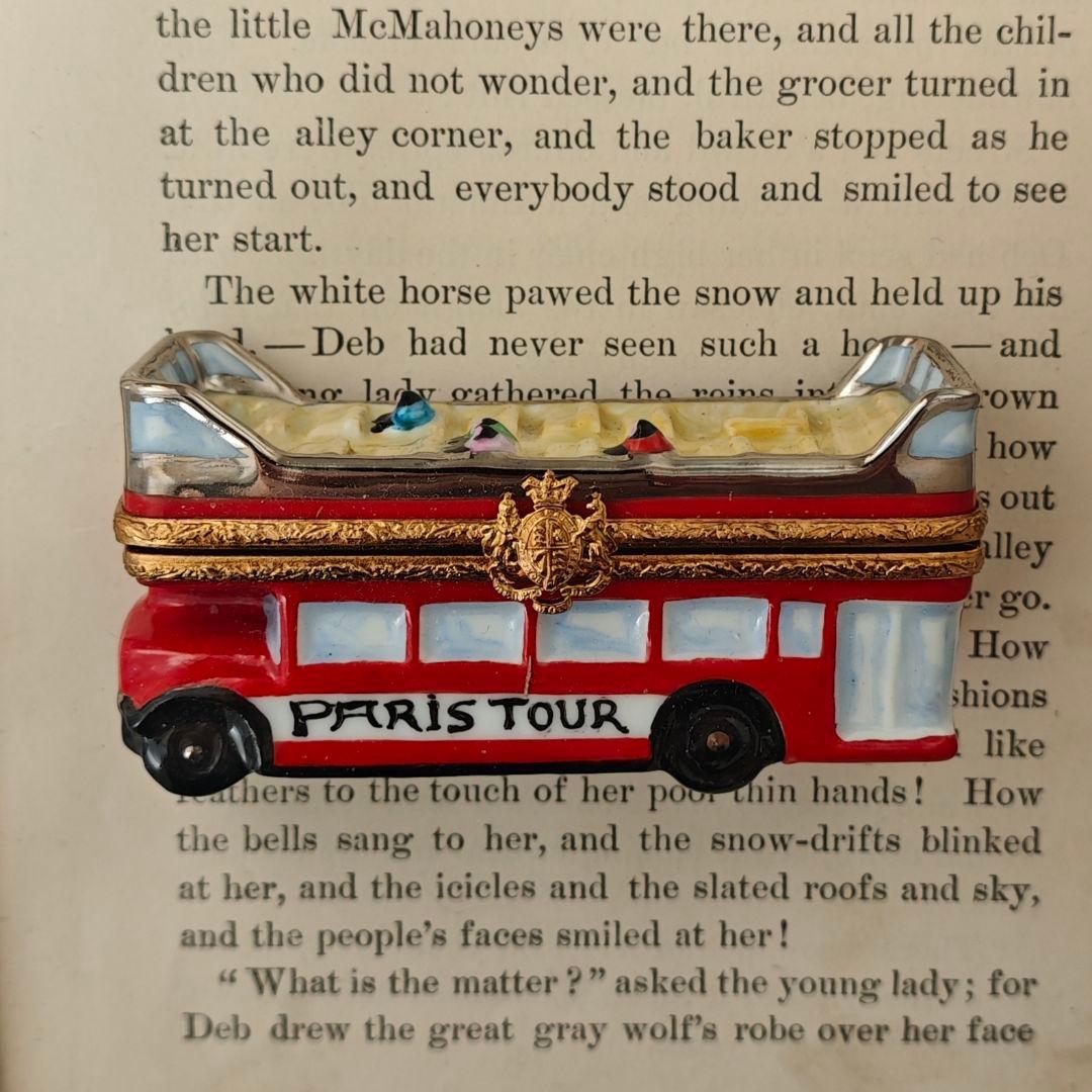 リモージュボックス　オープントップバス　フランス製磁器　ミニチュア小物入れ