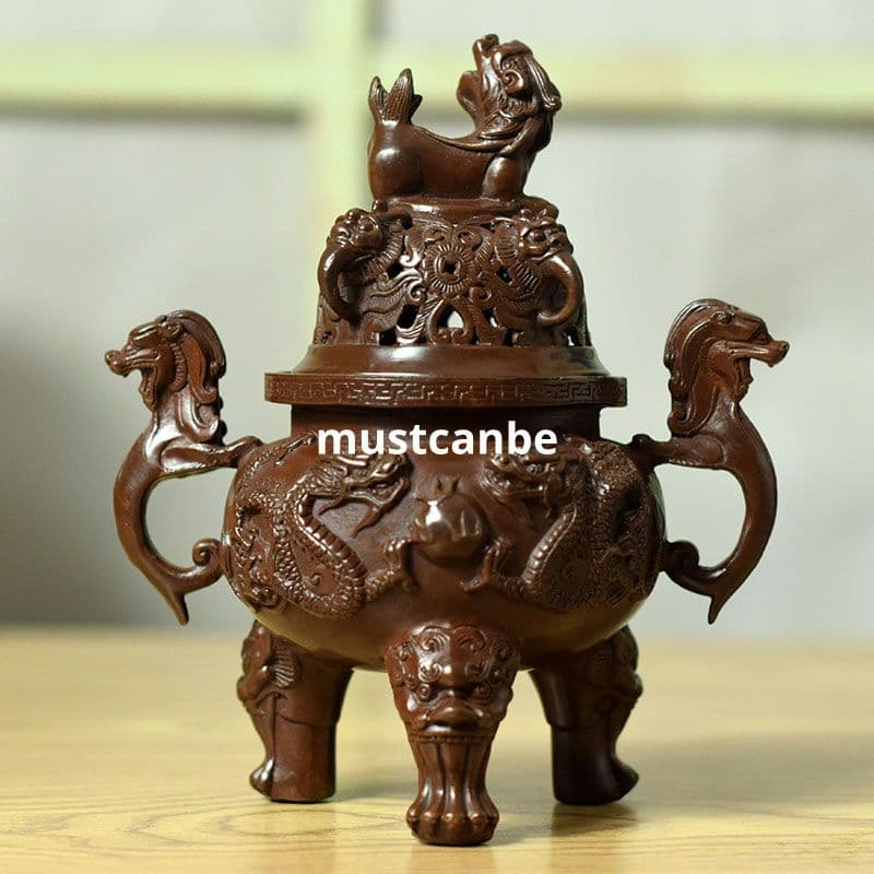 銅製 香炉 二龍炉 香薫炉 塔香炉 香道具 茶室 工芸品 置物