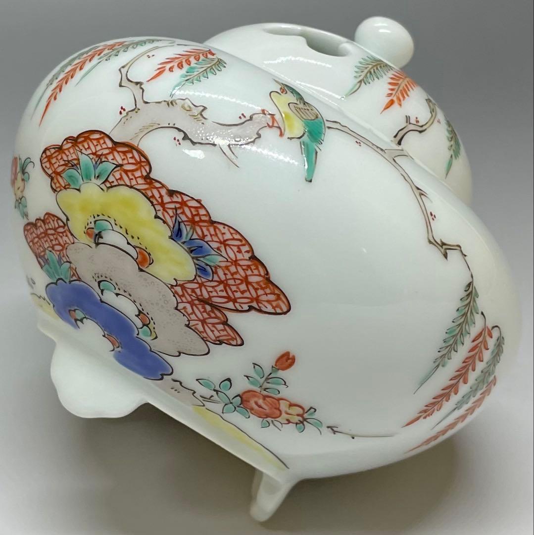 人間国宝　十三代　酒井田柿右衛門　濁手　柳鳥文香炉　共箱　v1194