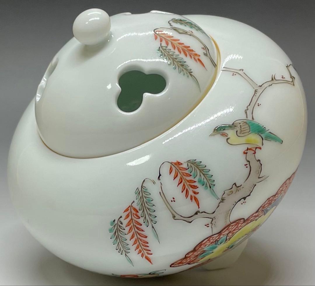 人間国宝　十三代　酒井田柿右衛門　濁手　柳鳥文香炉　共箱　v1194