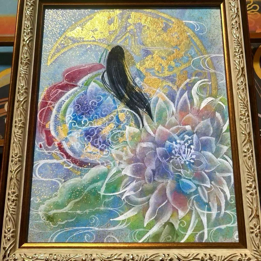 金箔使用 吉祥日本画 「月下美人　月の御殿」