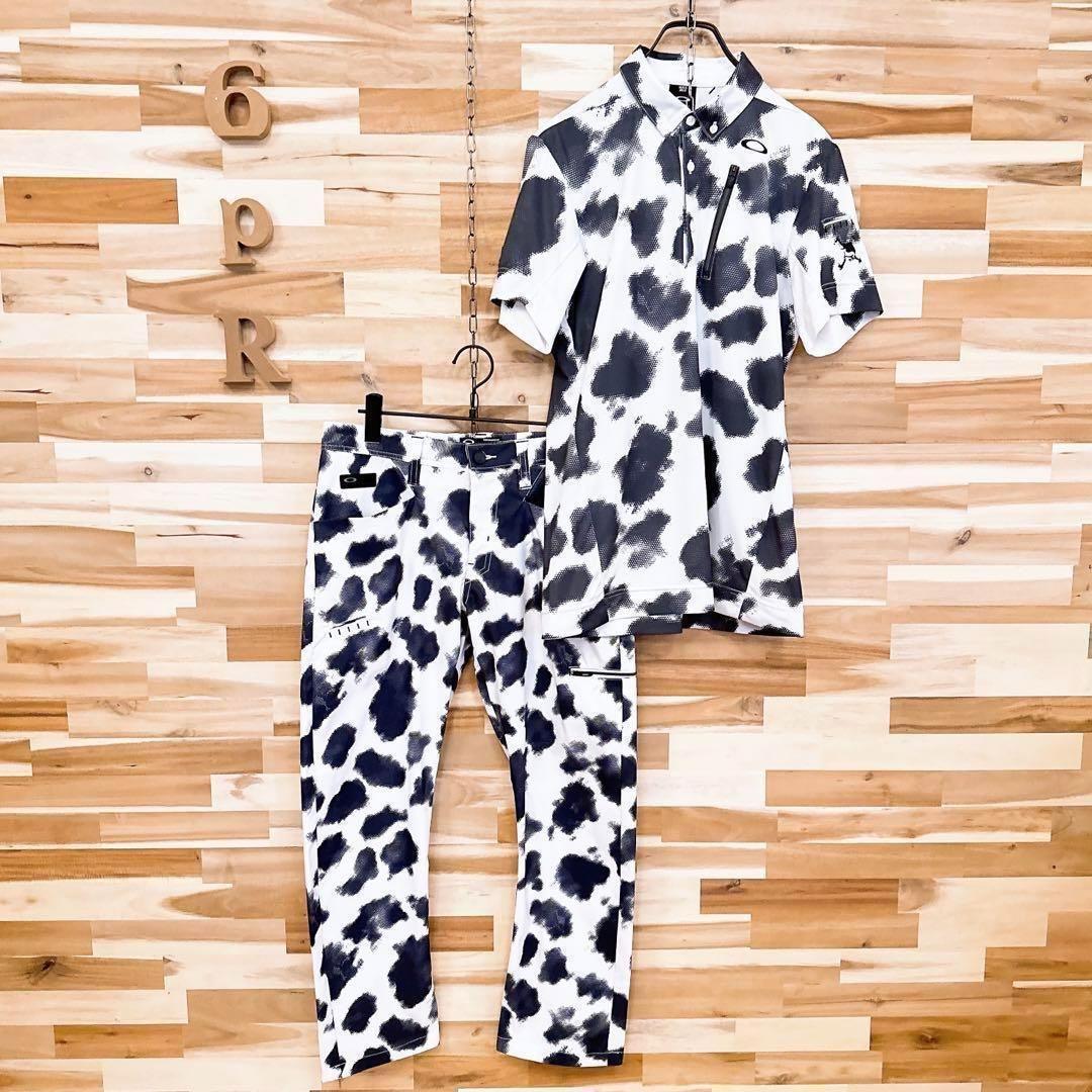 レア/廃番【オークリー】斑模様 デザイン ゴルフ セットアップ 上下 白×グレー