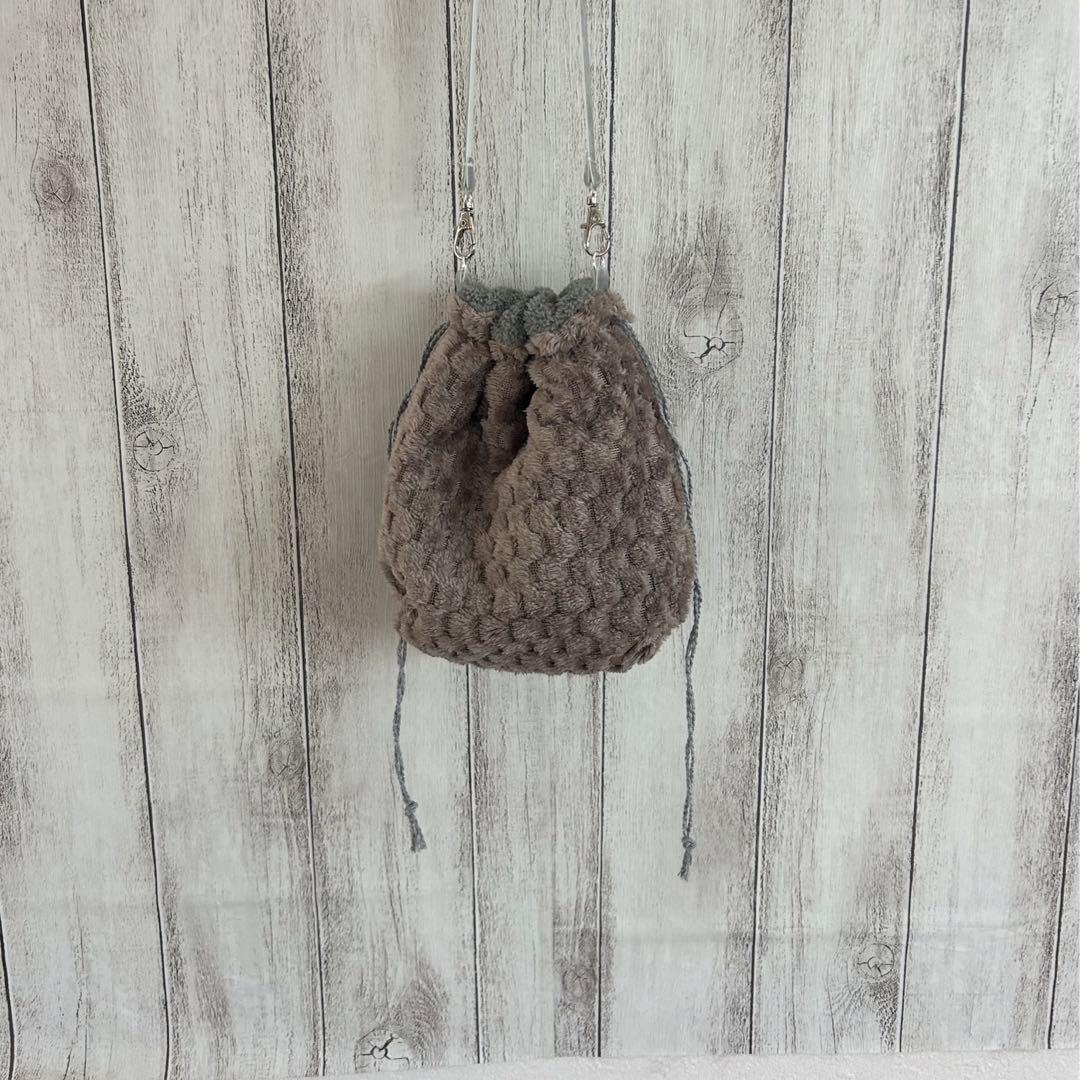 フクモモ仲良し巾着ポーチ　かのこチャコールグレー