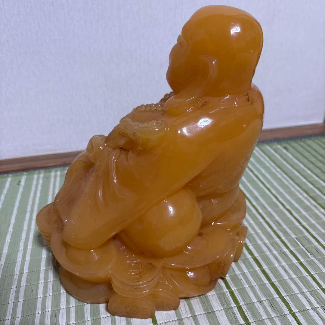 七福神　布袋様　置物　イエロー ストーン　翡翠　風水　インテリア
