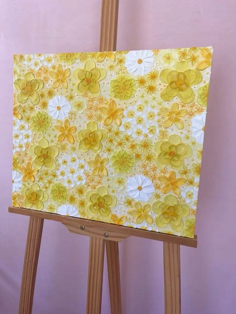 テクスチャーアート フラワーアート ボタニカル インテリア 花絵 花柄　イエロー