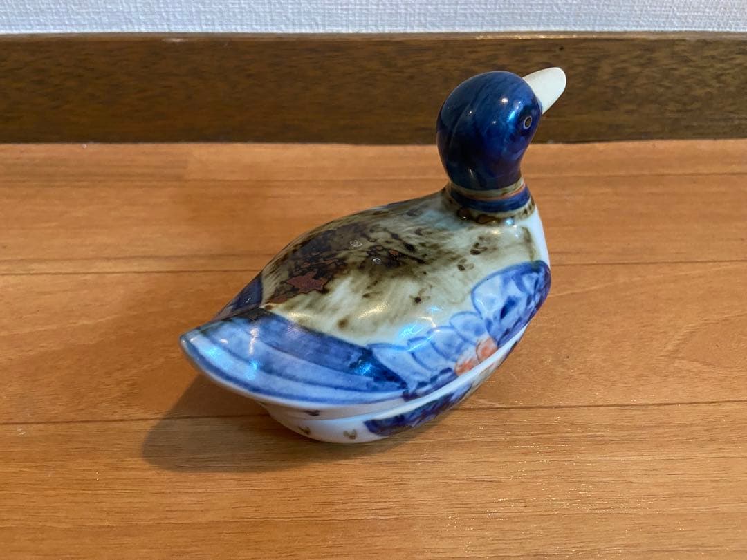 旴一窯（ウイルヨ） 鴨 デコイ 型陶器蓋もの 小物入れ 皿付き
