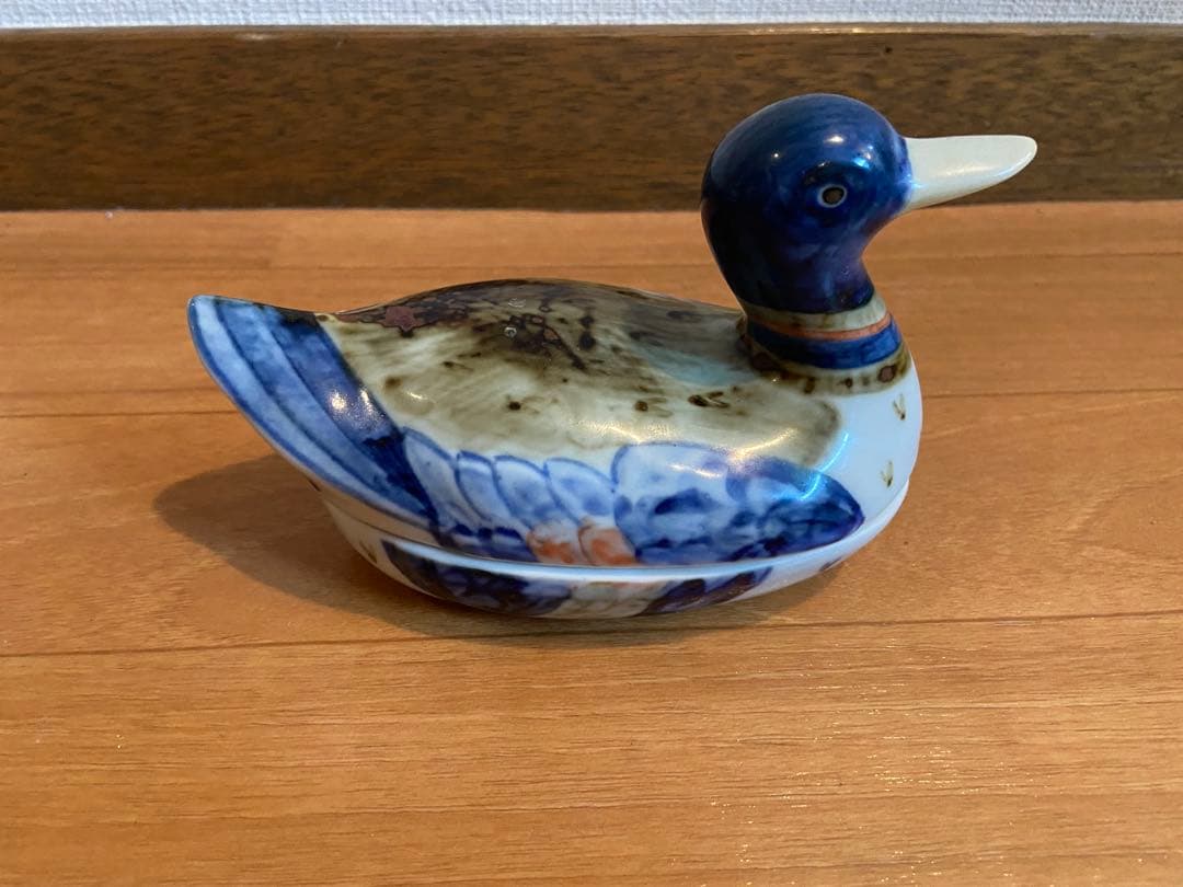 旴一窯（ウイルヨ） 鴨 デコイ 型陶器蓋もの 小物入れ 皿付き