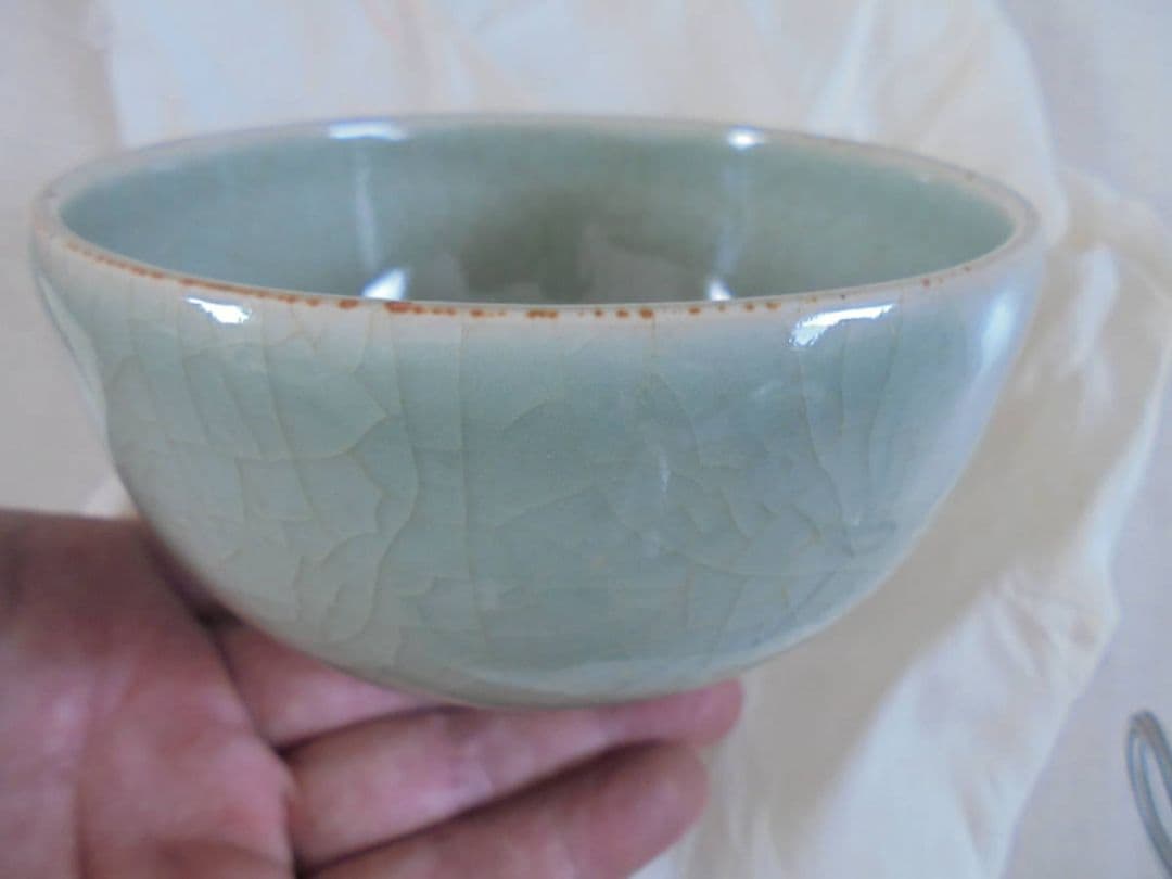 AKa6510　清風与平　七宮青磁茶碗　共箱