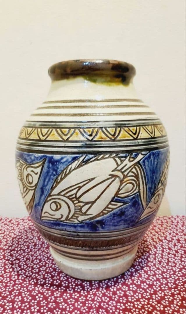 やちむん 金城次郎一門 宮城智 魚紋 大壺 人間国宝弟子