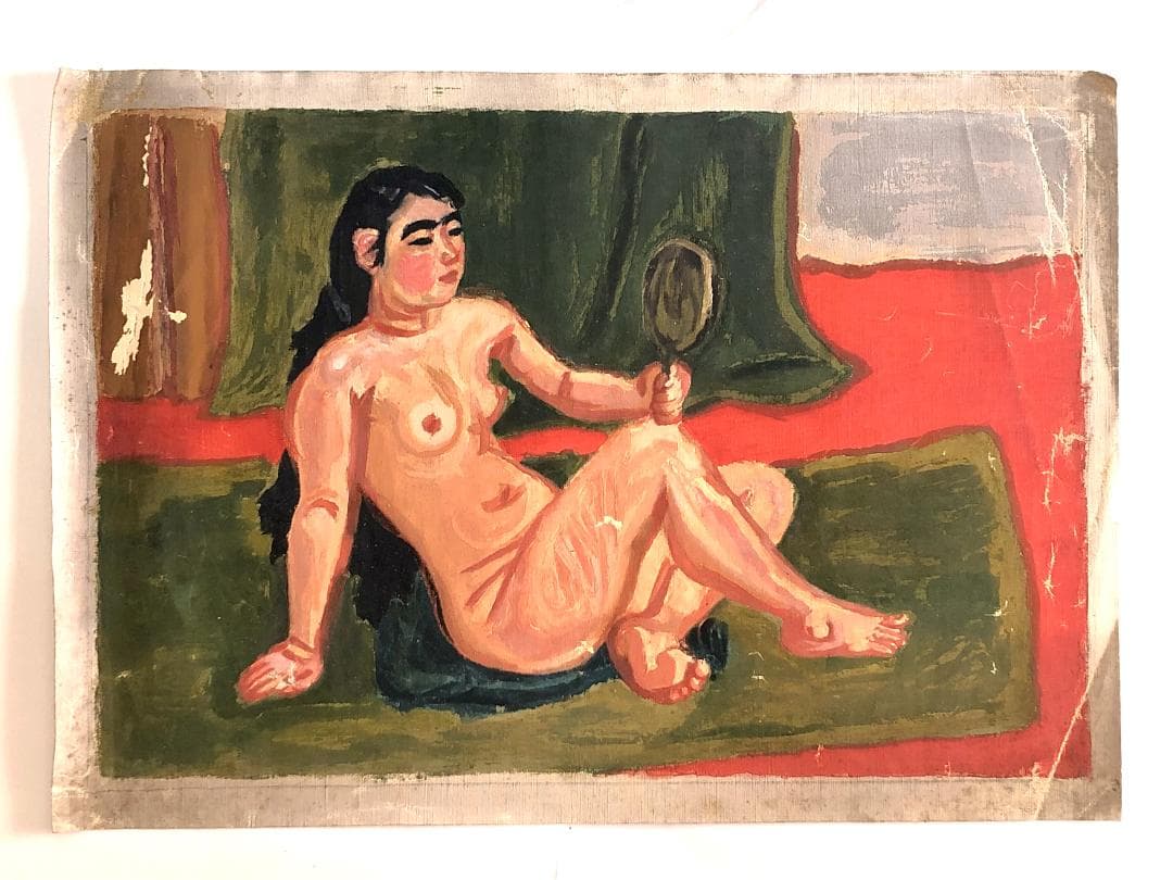 【 梅原龍三郎　横臥裸婦 】　肉筆　キャンバス56×39ｃｍ