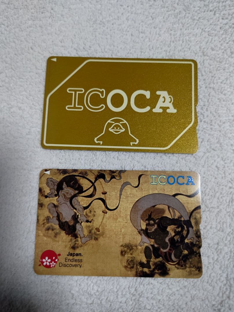 風神雷神icoca 黄金のicoca 記念デザインカード２枚セット販売です。