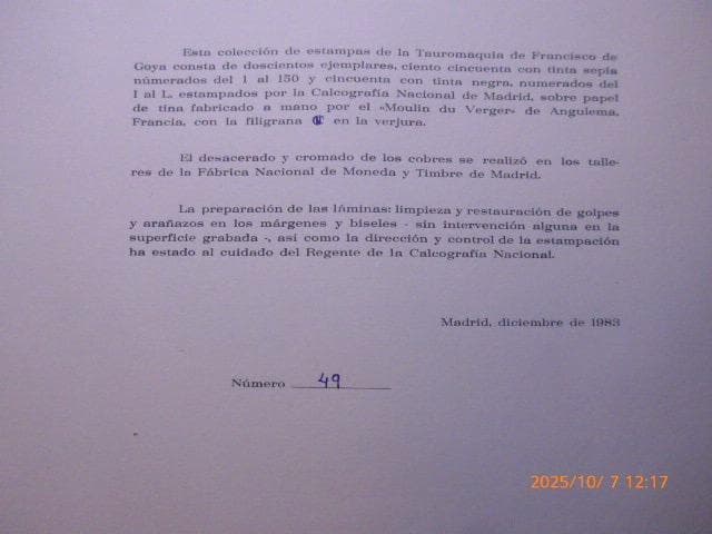 ゴヤの原盤から刷られたエッチング『闘牛士』10点　世界限定150