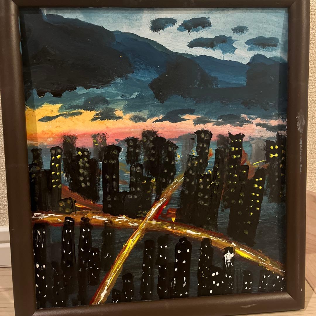 都市風景 油彩画 夜景27✖️25