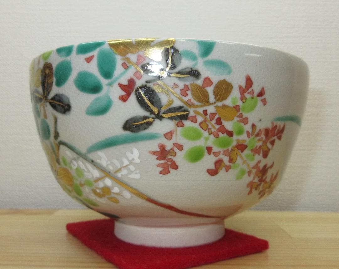 送料込【逢絢亭】茶道具 茶碗 京焼 萩の絵 真葛（宮川）香斎 共箱入り