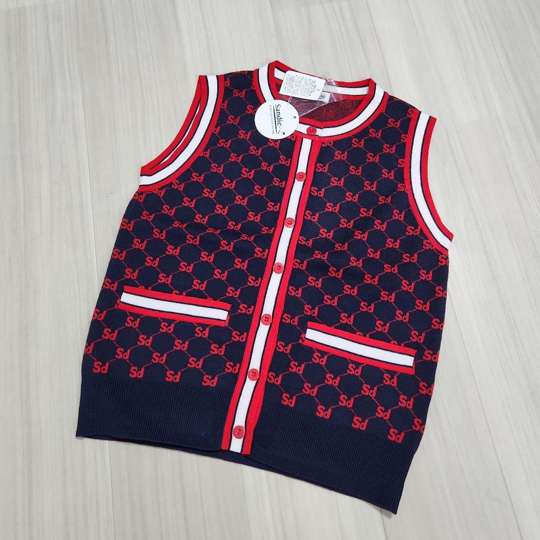 新品未使用☆sandie☆ゴルフ総ロゴニットベストスカートセットアップ紺赤上下M
