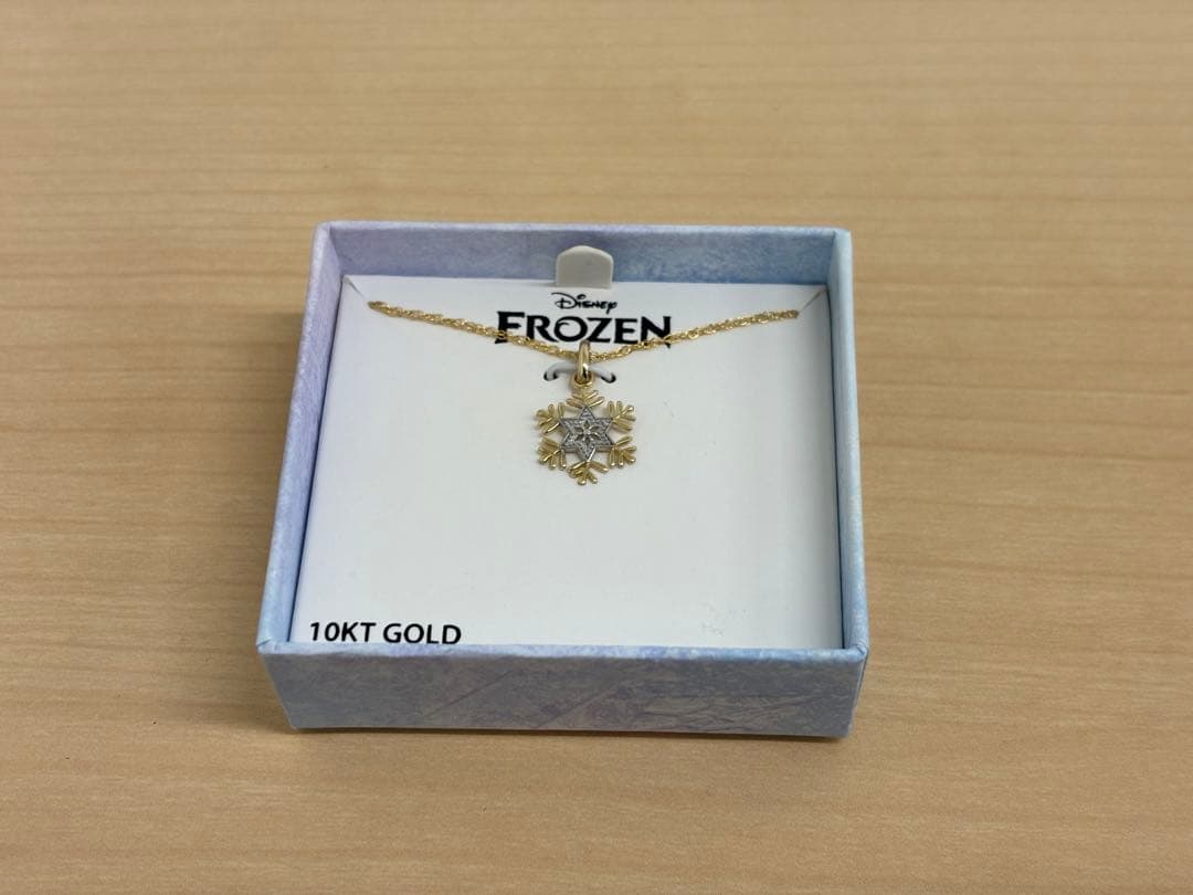 新品 10金 K10 エルサ 雪の結晶 スクリューネックレスアナ雪 ディズニー