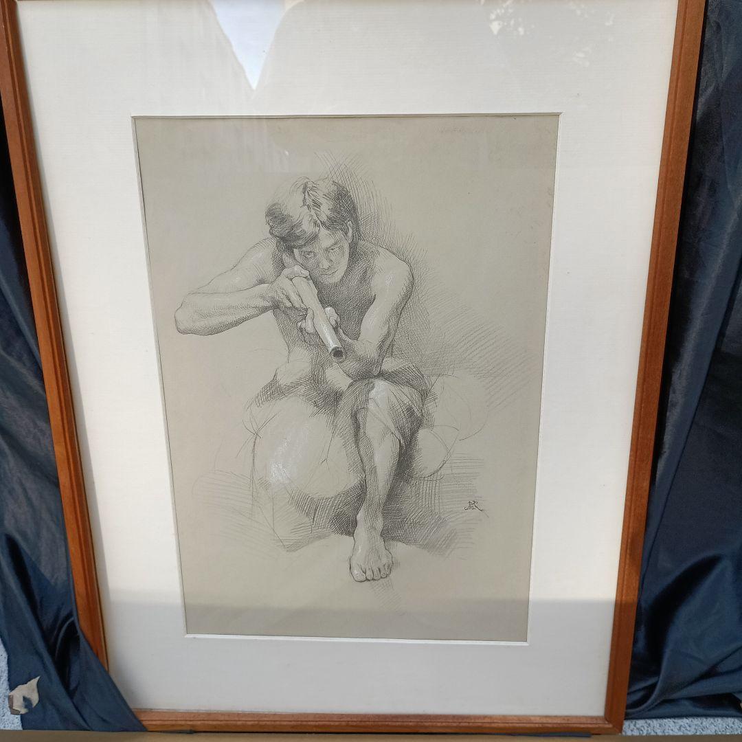 牧野邦夫　素描、真作保証、松坂屋出品作