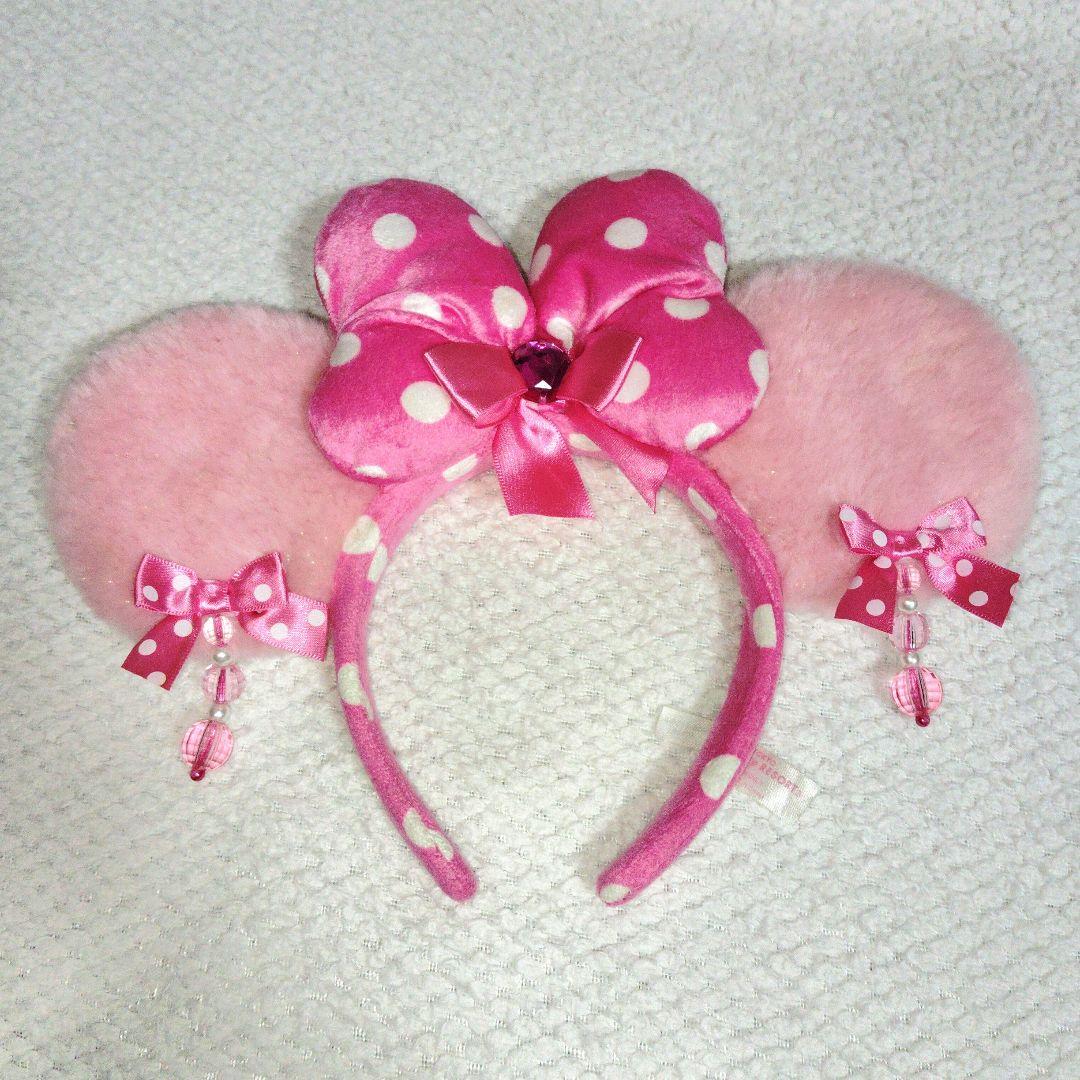 ディズニー　ミニー　ピンク　水玉　リボン　カチューシャ　イヤリング　ミニパル