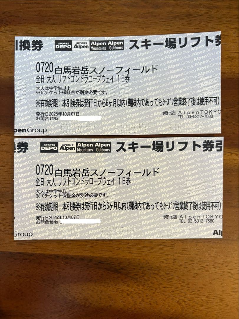 白馬岩岳スノーフィールド リフト券 2枚組
