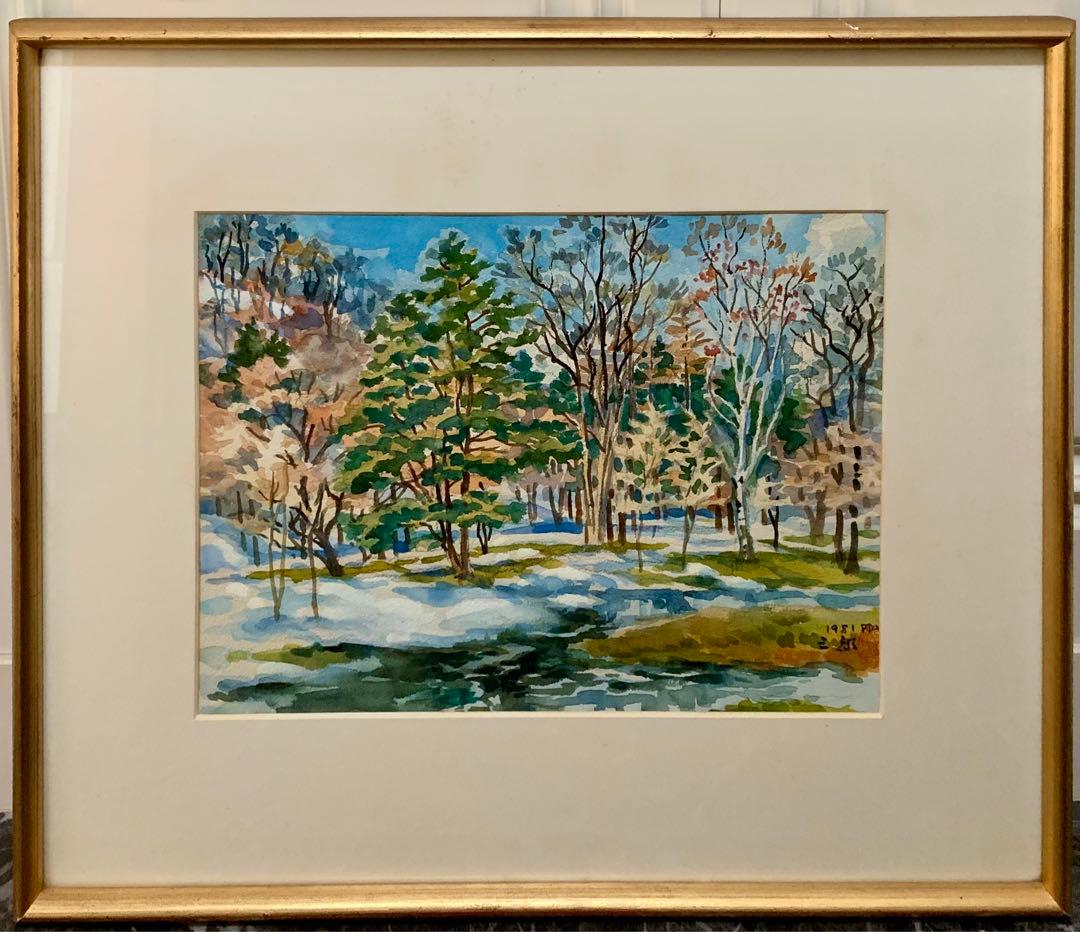 繁野三郎の6号肉筆水彩画「円山」(1981年作)【真作】