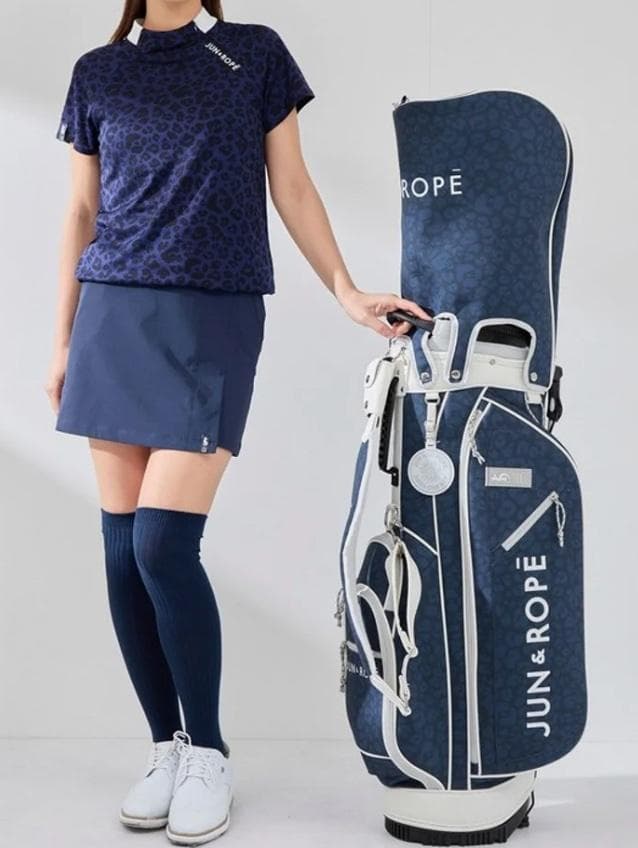 屋外未使用 JUN&ROPE' アニマル柄 ゴルフ キャディバッグ ネイビー