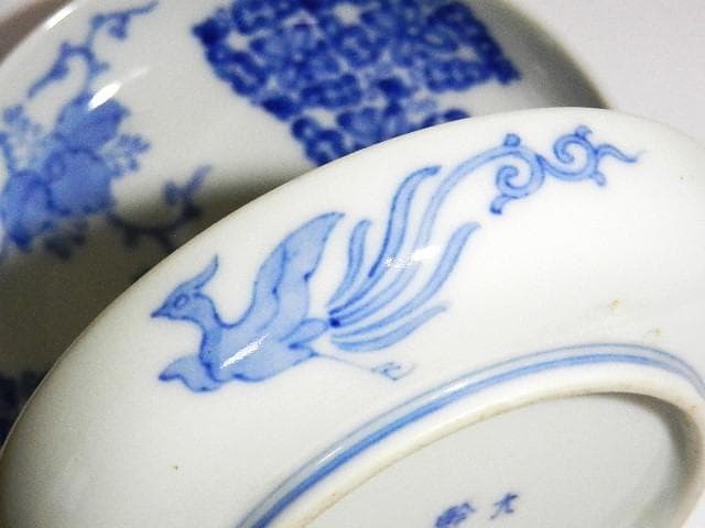 京焼「初代　幹山伝七」作　藍繪深皿２０客（裏印「大日本幹山製」）