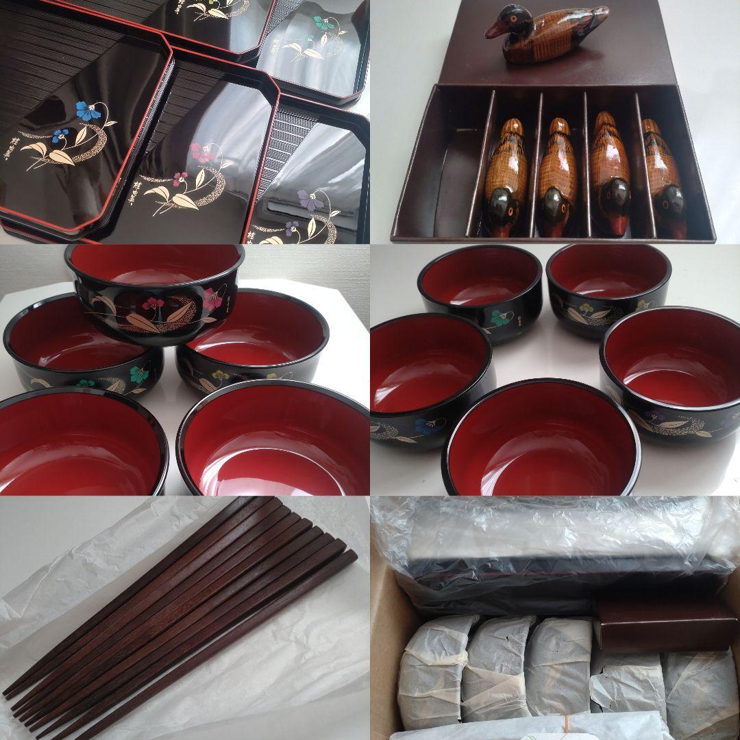 【美品】桂由美 漆器 5点×5客セット（お盆、親子椀、箸、箸置き）