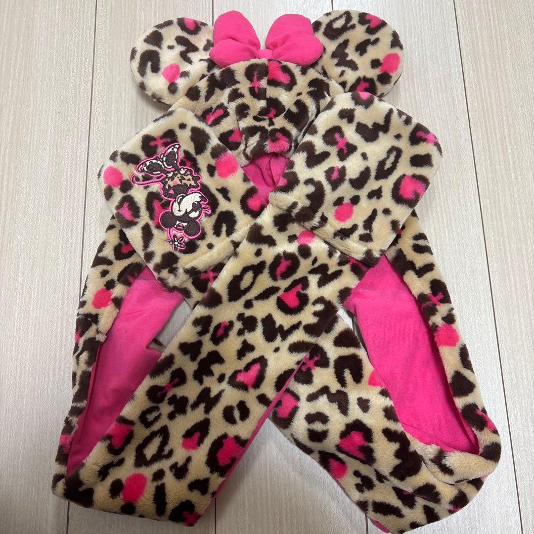 ディズニー ミニー ヒョウ柄 マフラーキャ ップ