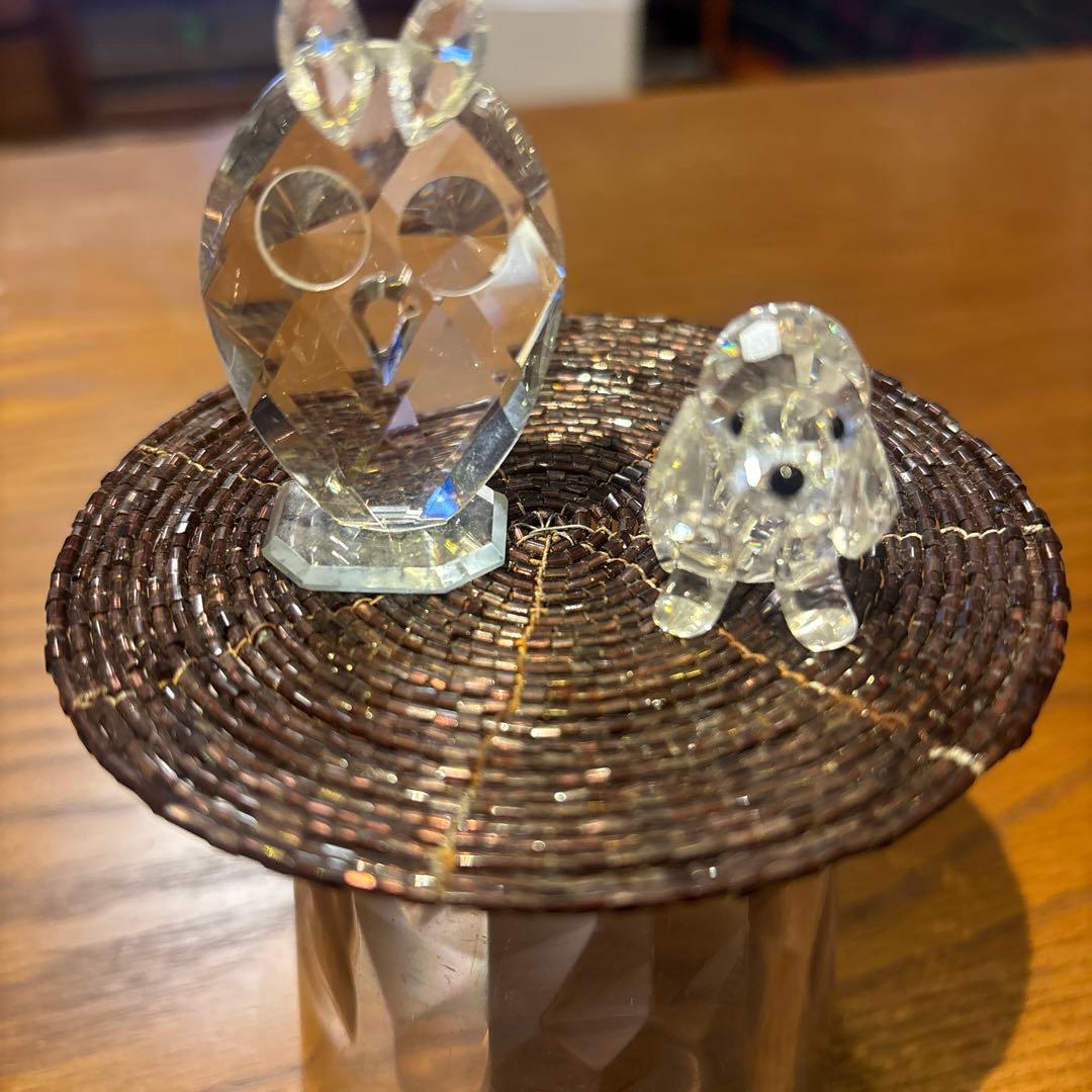 スワロフスキー　犬（ビーグル）、フクロウ　クリスタル置物２つセット