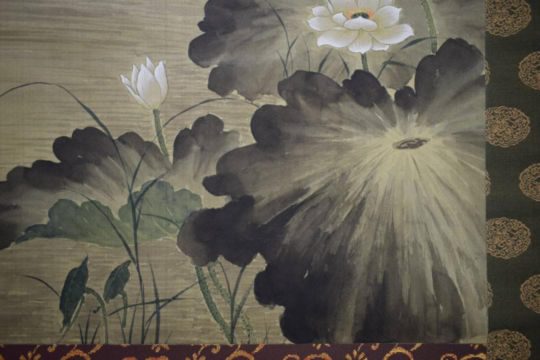 不詳/作者不詳/蓮に美人図/中国/布袋屋掛軸HJ-188