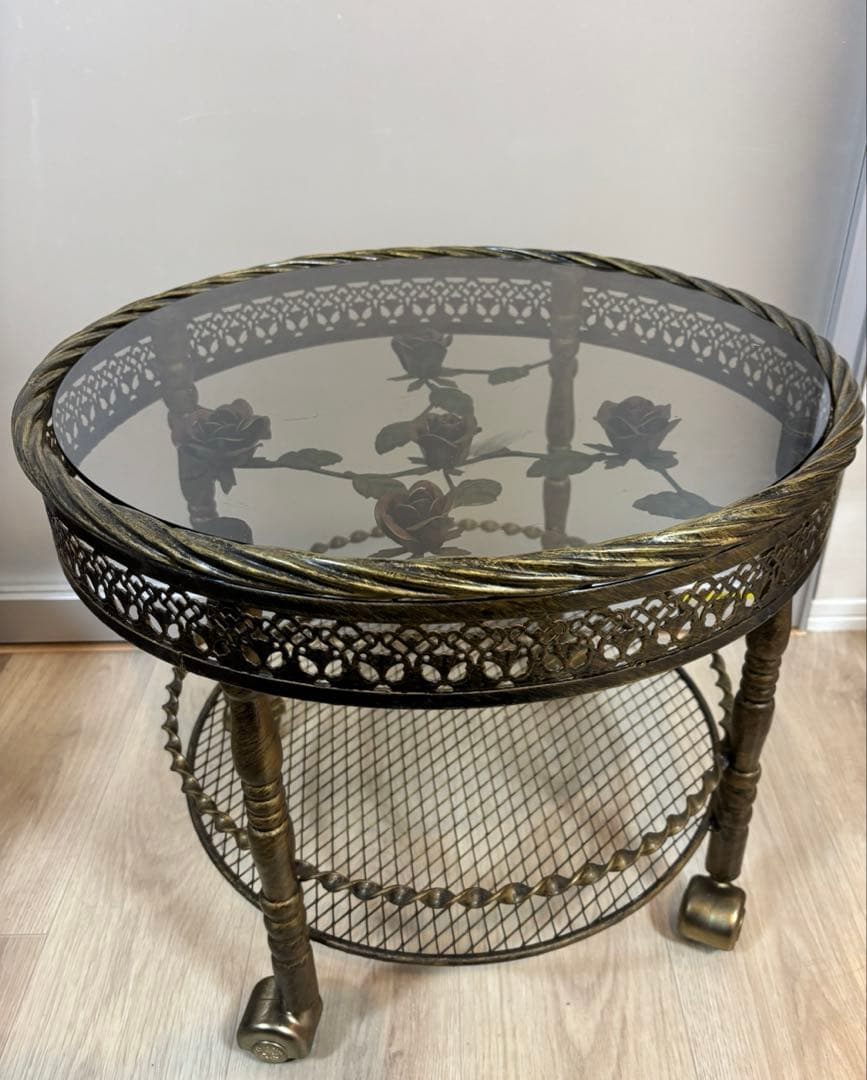 アンティーク　薔薇のガラステーブル　ルネサンス　花柄ガラステーブル　美品