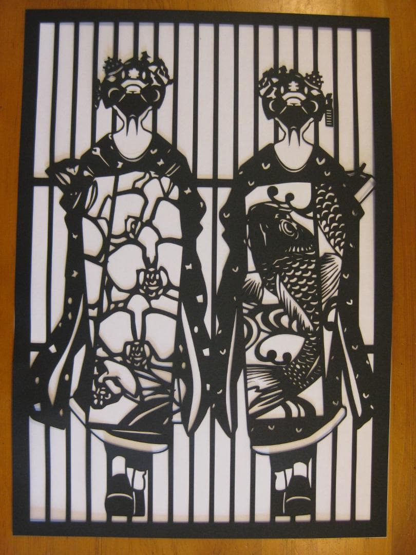 切り絵「舞子さん二人」