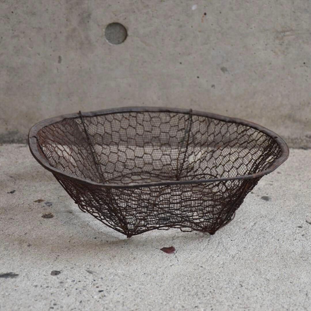 昭和時代　鉄製　鉄網　ザル　オブジェ　レトロ　アンティーク