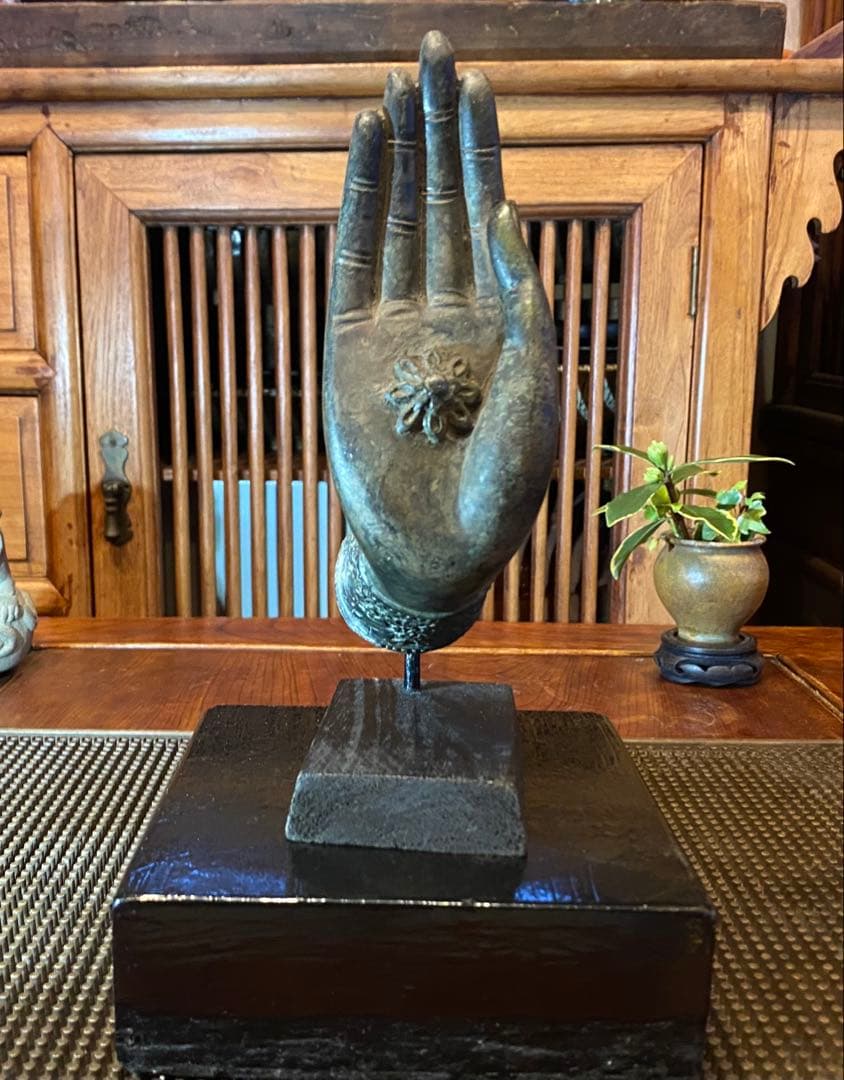 1７世紀　古代タイ国　アユタヤ様式 青銅製　仏手　鑑賞台付 ヴィンテージレア