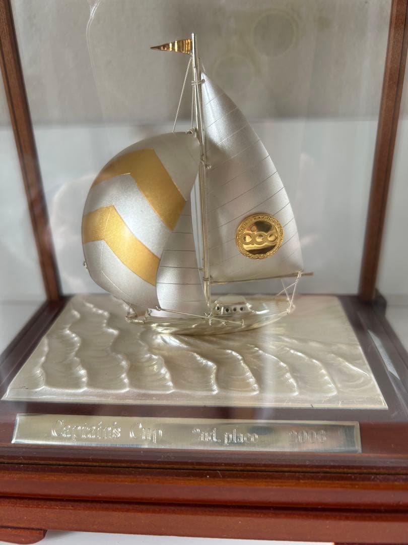 銀メッキ　ヨット模型　小型帆船模型 シルバーゴールド装飾　7号