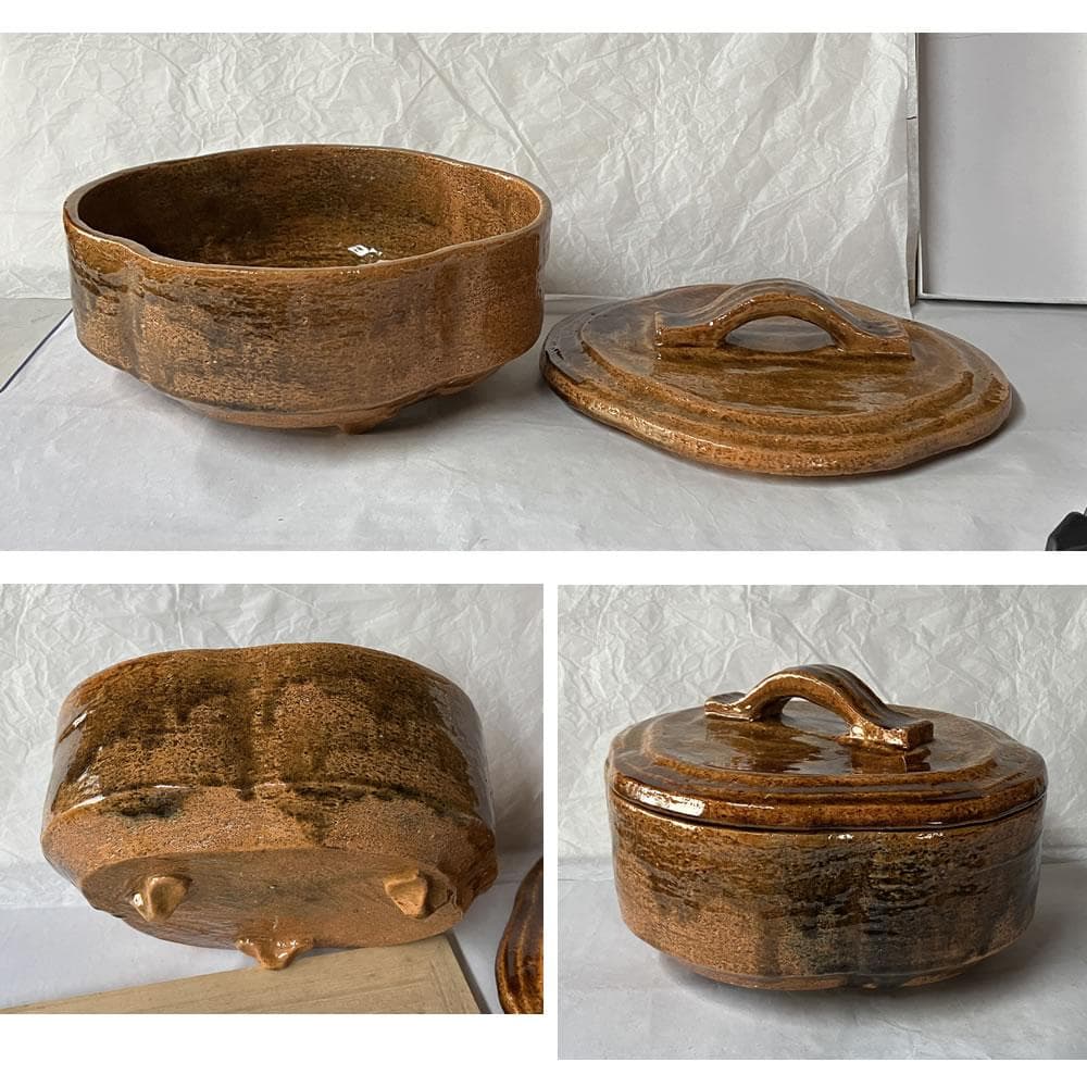 F1407 大樋焼 喰篭 大樋一楽 共箱 蓋物 菓子器 喰籠 茶道具