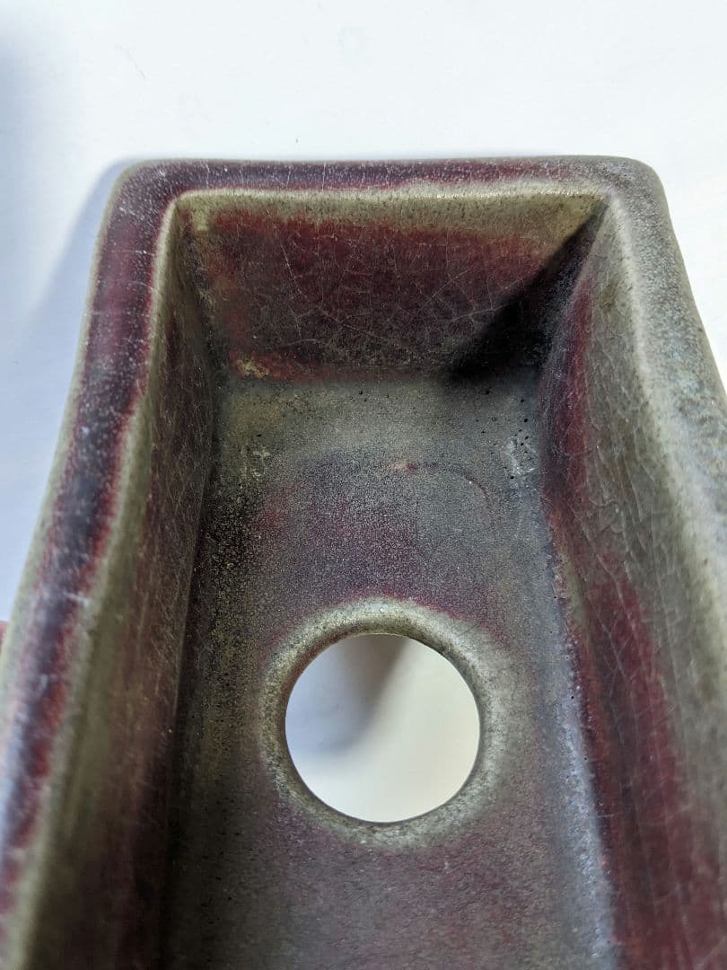 ♦中国古玩 長方形辰砂ミニ盆栽鉢 北京紫禁城 建福宮印 古美術品 骨董品